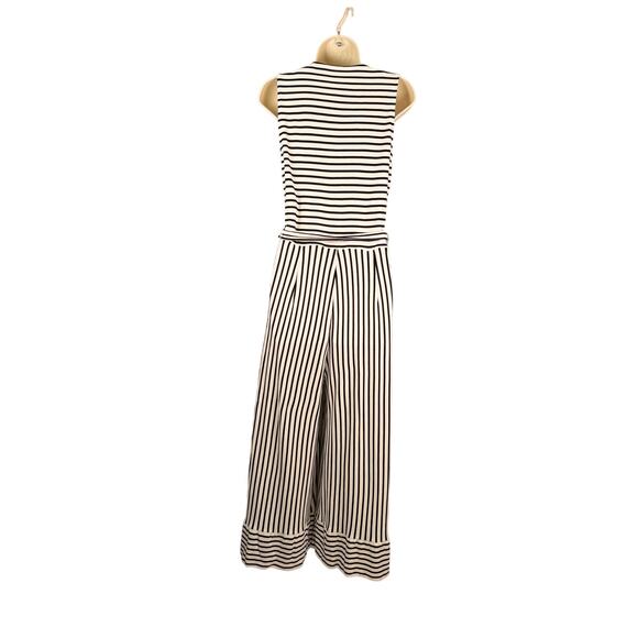 Worthington‎ Jumpsuit Womens Medium Black White Stripe Knit Cropped Wide Leg - Picture 6 of 16